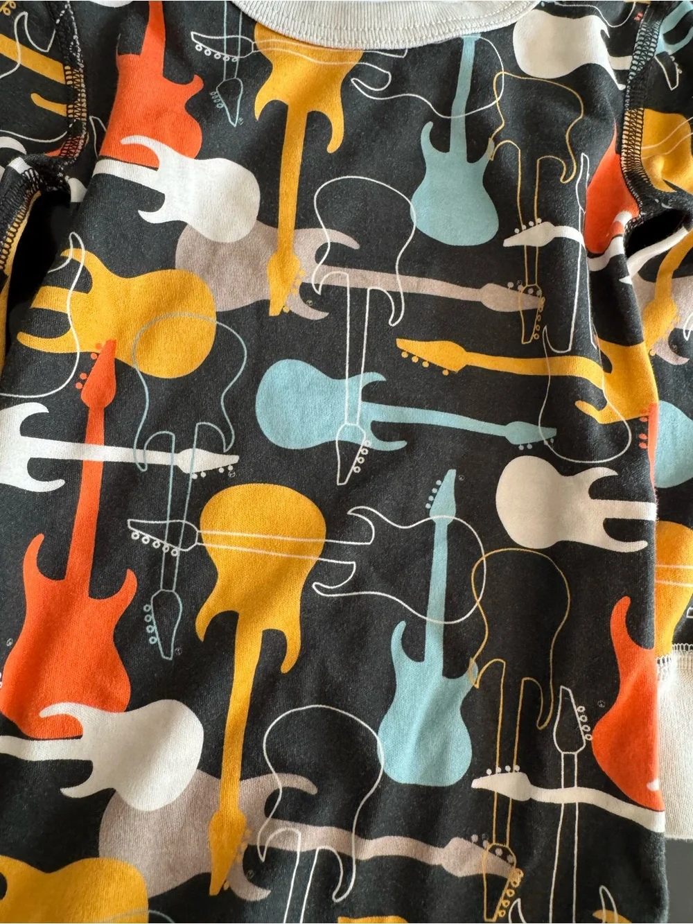 Kids Guitar Print Pajama Set - Black with Orange, Yellow and Light Blue - Picture 2 of 4